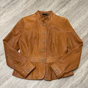 a.n.a Womens Buttery Soft Brown Genuine Leather Peplum Jacket Size M 845-6160